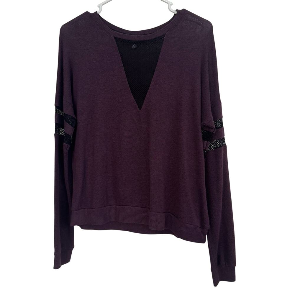 Charmed Hearts Sweater Women's Size M Deep Purple Mesh Accent Pullover‎